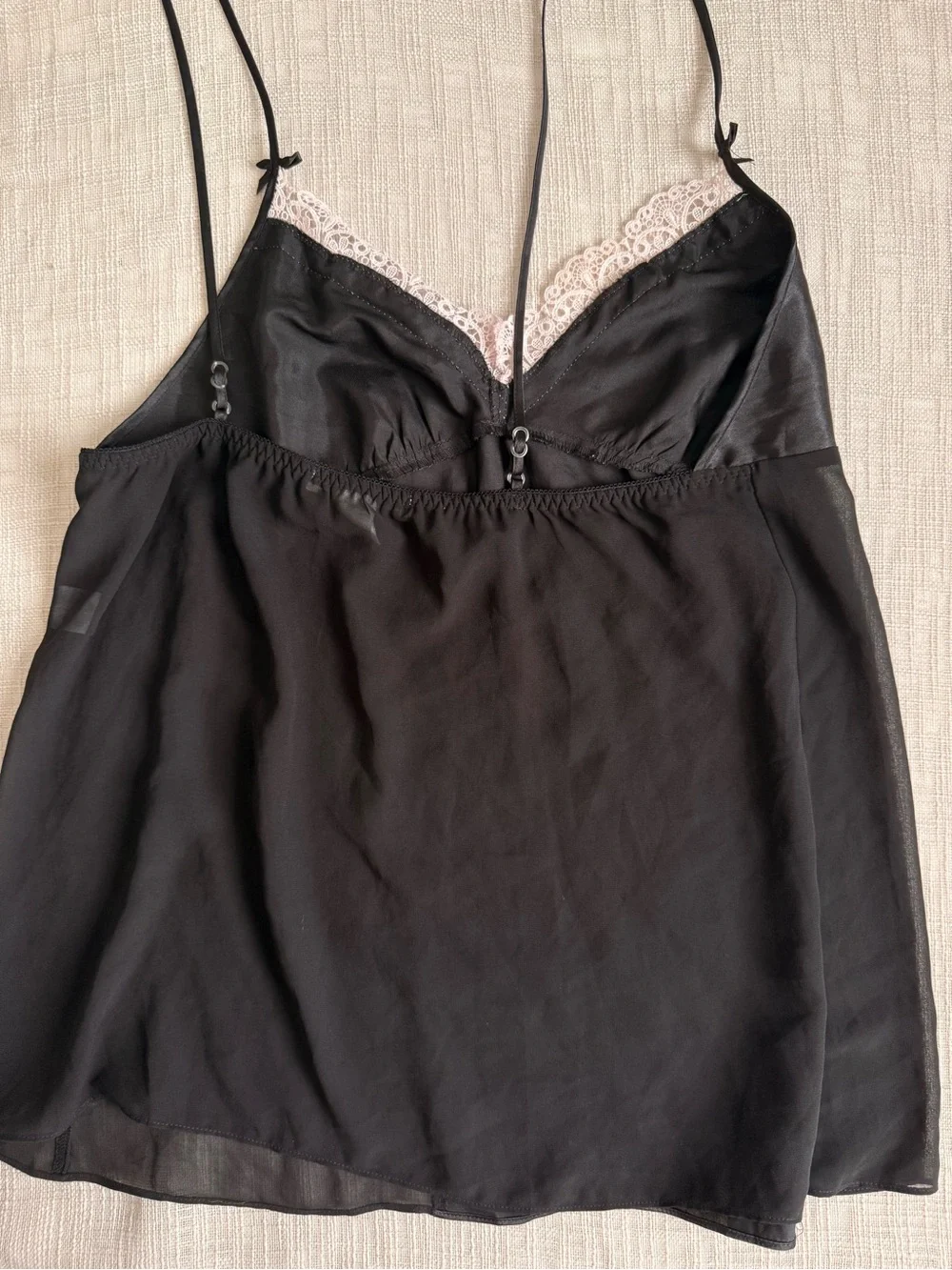 Linea Donatella Black Satin Lace Chemise Nightgown Size Large